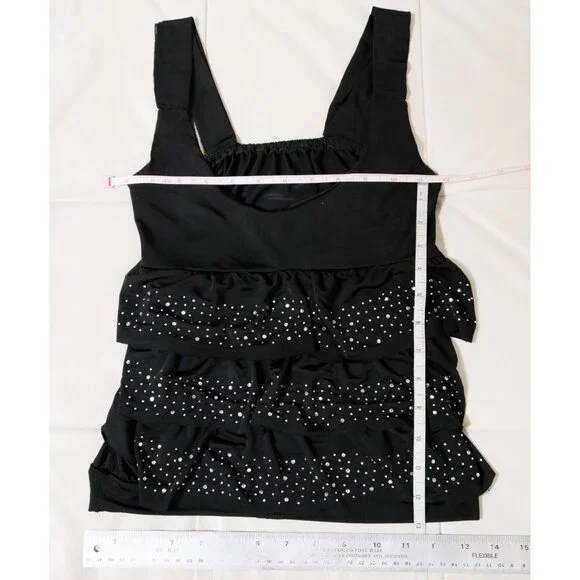 Black Rhinestone Ruffle Tank Top ♠️ - Picture 5 of 5